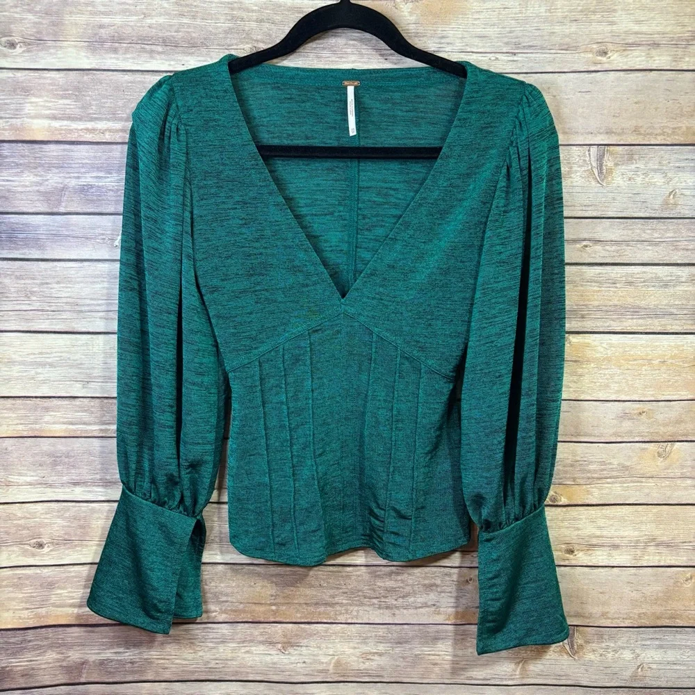 Free People Killer Queen Top Size XS Heathered Emerald Green